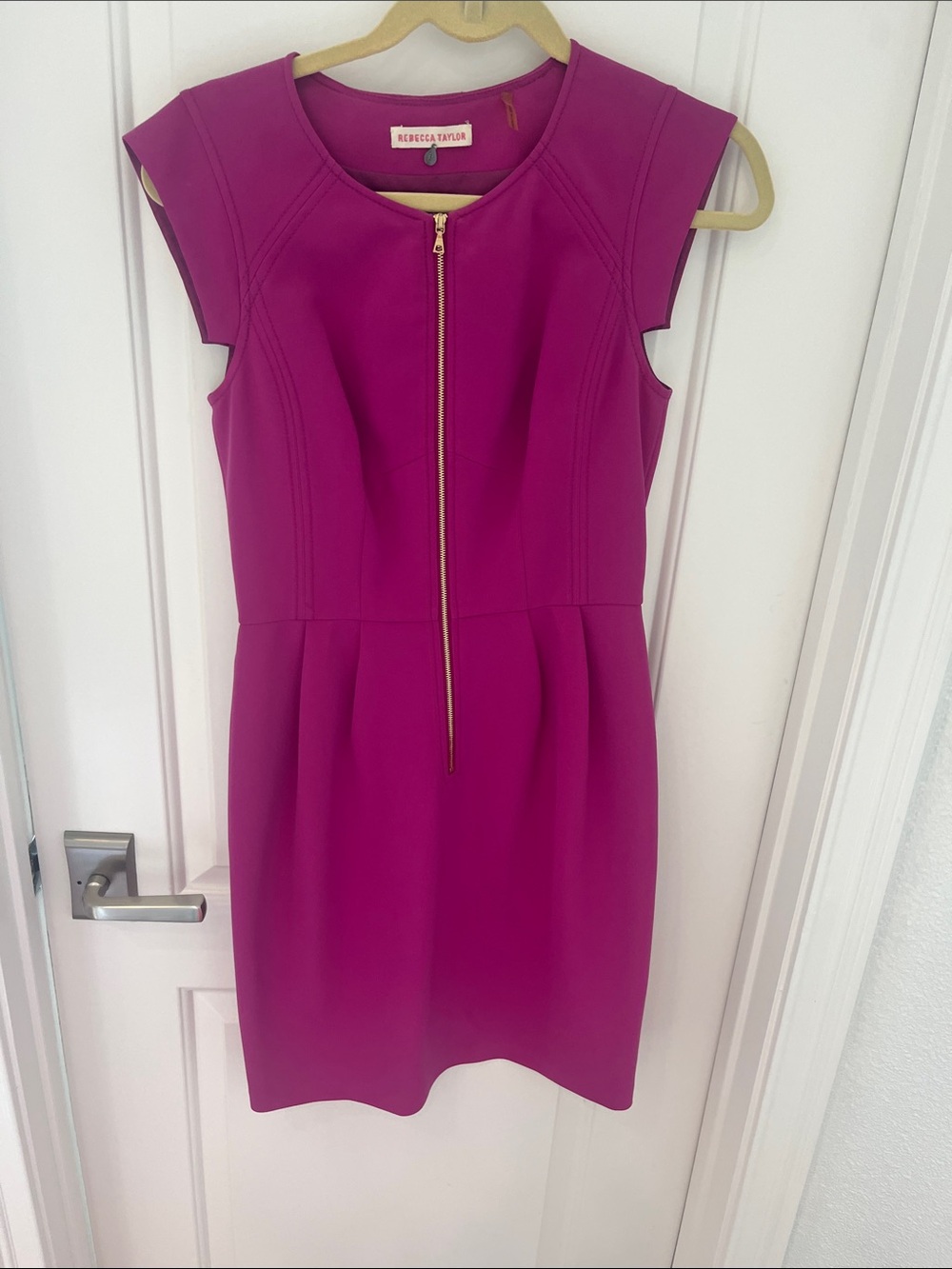 Rebecca Taylor pink dress with front gold zipper detail